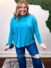 Washed Weekend Dolman Pocket Top in Light Teal