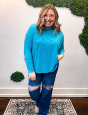 Washed Weekend Dolman Pocket Top in Light Teal