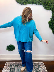 Washed Weekend Dolman Pocket Top in Light Teal