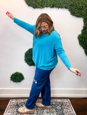 Washed Weekend Dolman Pocket Top in Light Teal