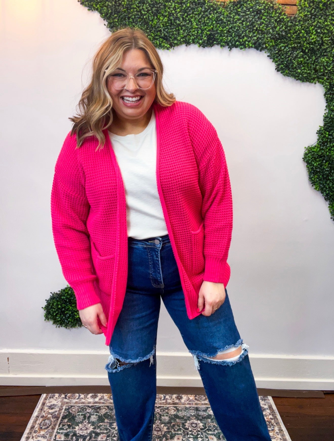 Cozy Corners Cardigan in Hot Pink