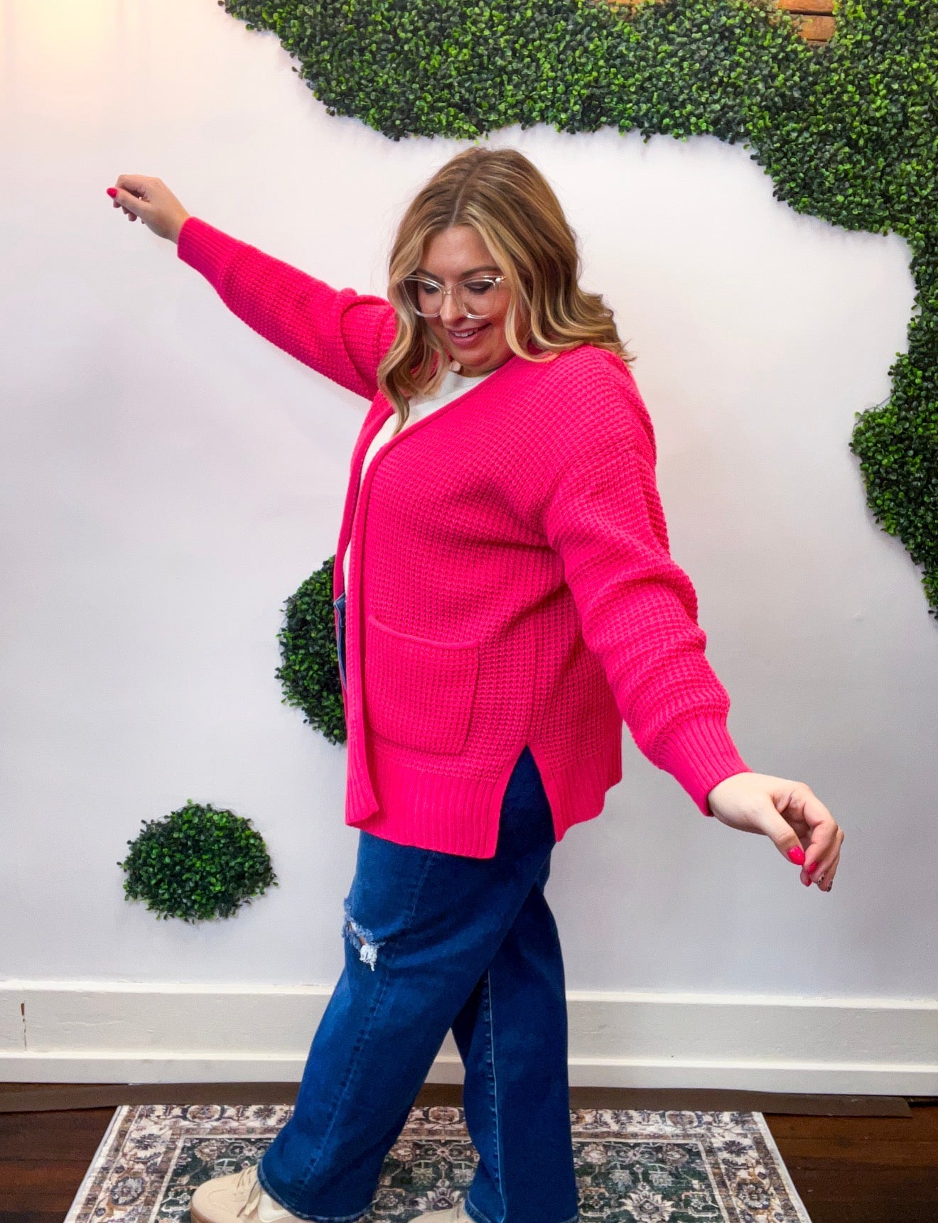 Cozy Corners Cardigan in Hot Pink