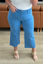 High Rise Tummy Control  Wide Leg Crop Jeans in Sky Blue