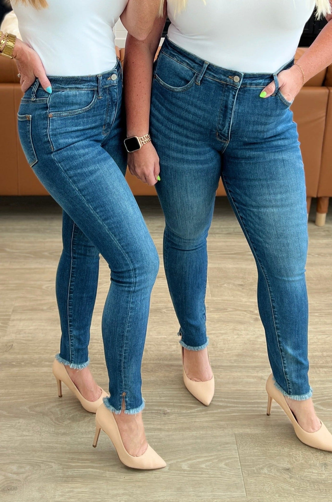 High Rise Tummy Control Side Slit Skinny Judy Blue Jeans