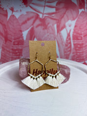 Textured Hexagon Tassel Earrings - Ivory *Final Sale*