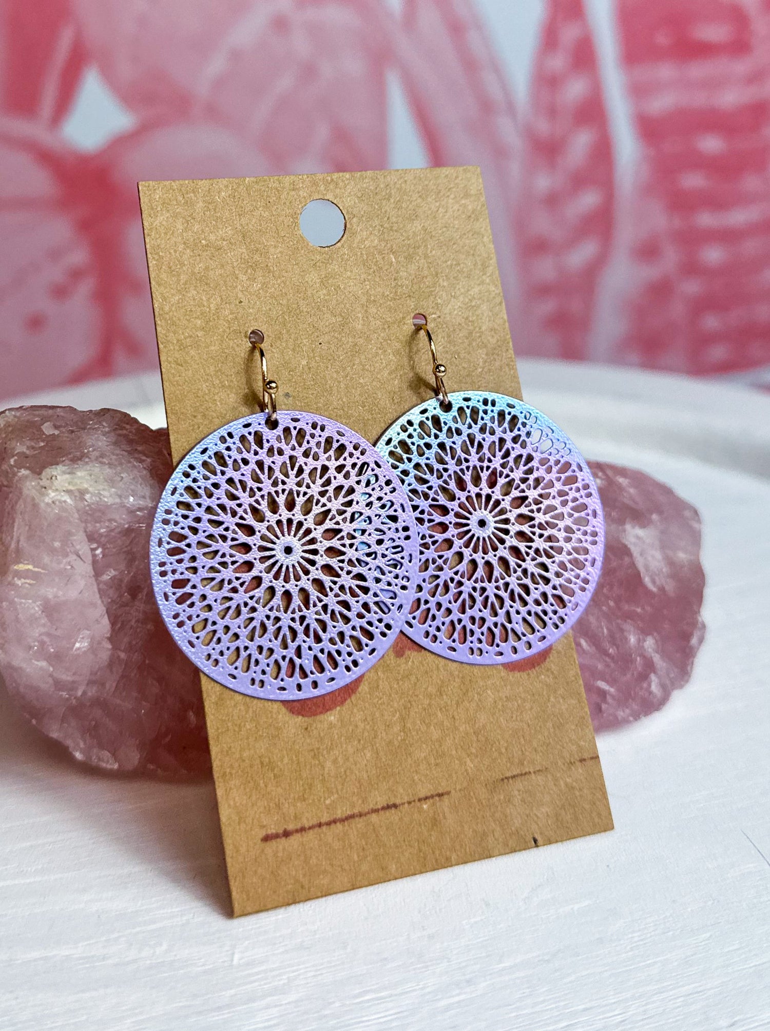 Round Medallion Cut Out Earrings - Lavender *Final Sale*
