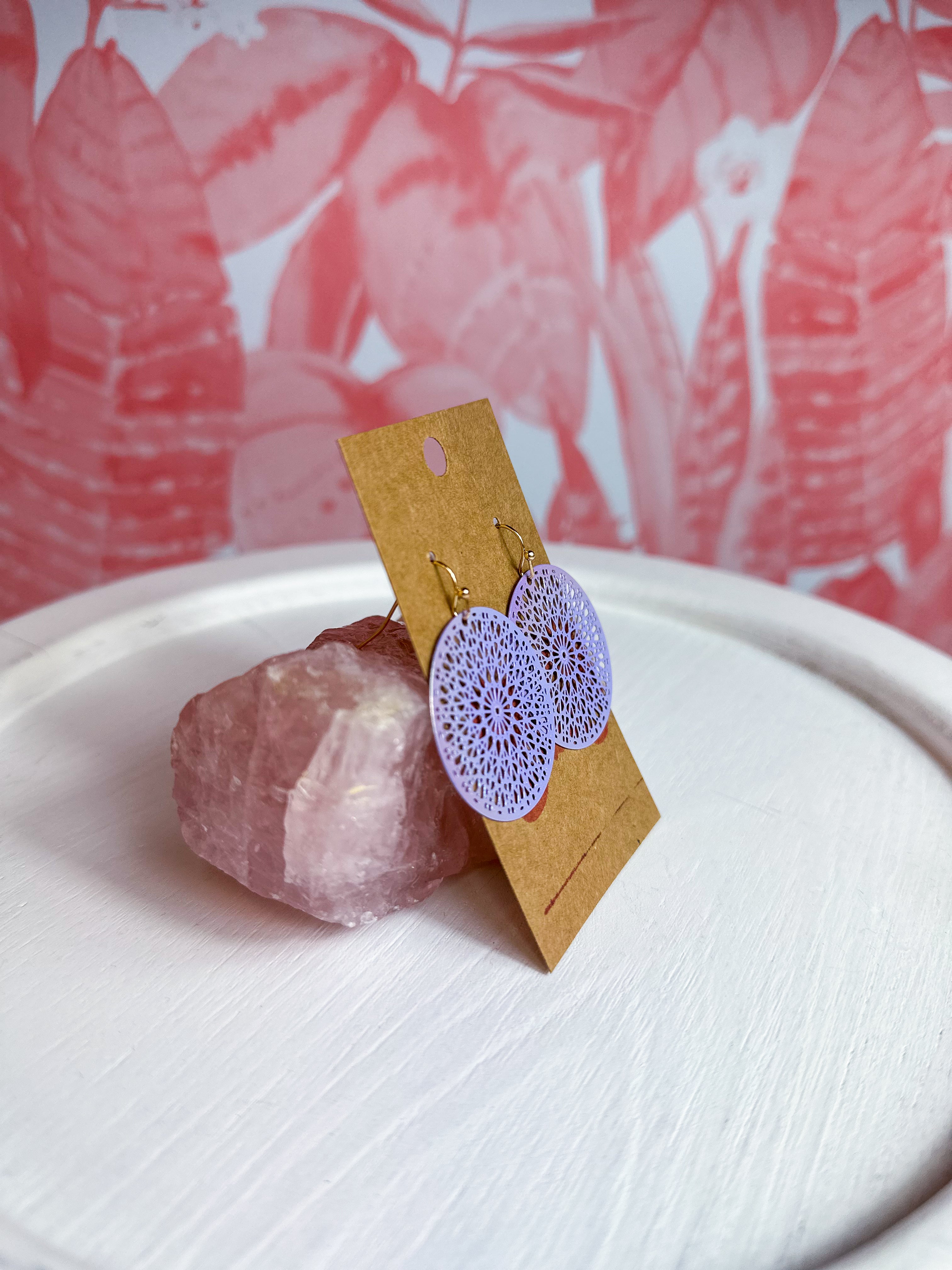 Round Medallion Cut Out Earrings - Lavender *Final Sale*