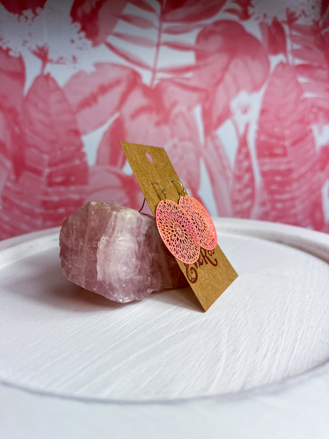 Round Medallion Cut Out Earrings - Pink *Final Sale*