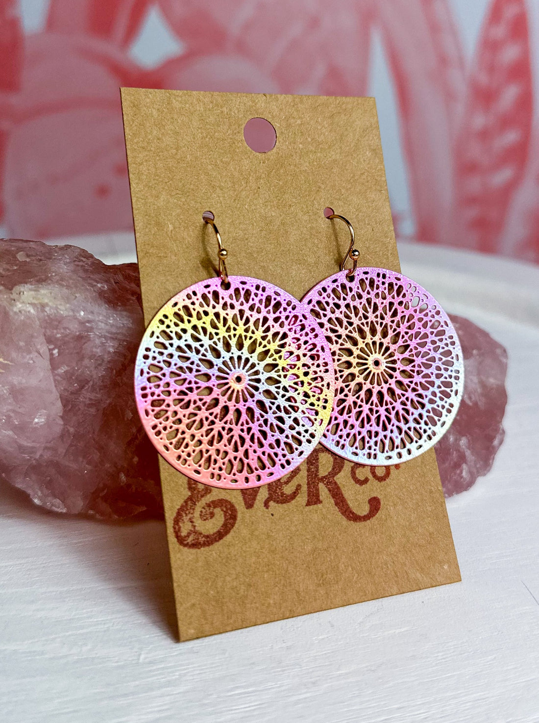 Round Medallion Cut Out Earrings - Pink *Final Sale*