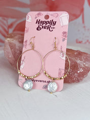 Gold Circle & Metal Bead Earrings with Coin Pearl  *Final Sale*l