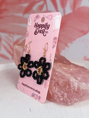 Black & Gold Seed Bead Flower Earrings *Final Sale*