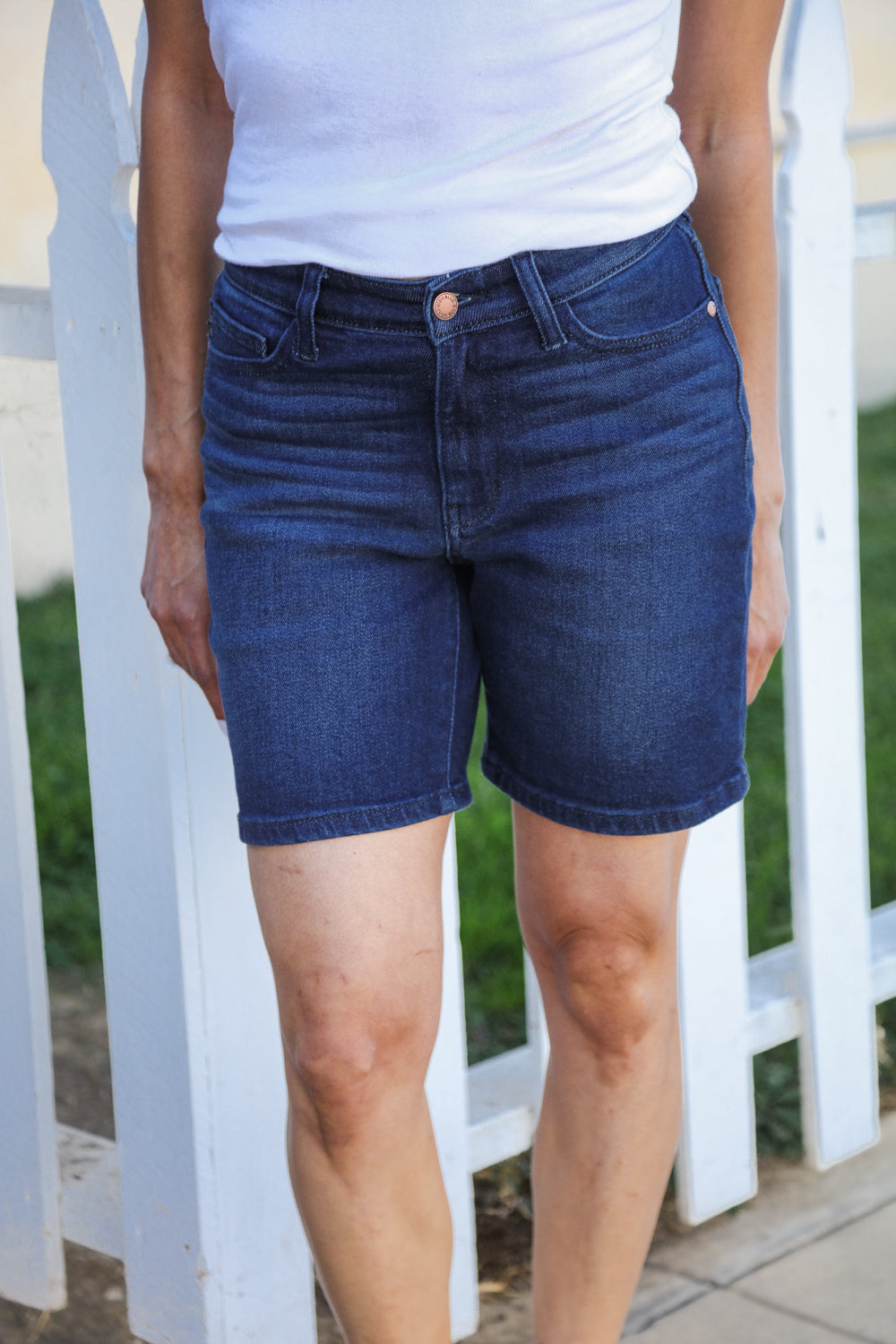 High Rise Dark Wash  V-Front Judy Blue Shorts