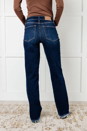 Mid Rise Frayed Hem Straight Judy Blue Jeans