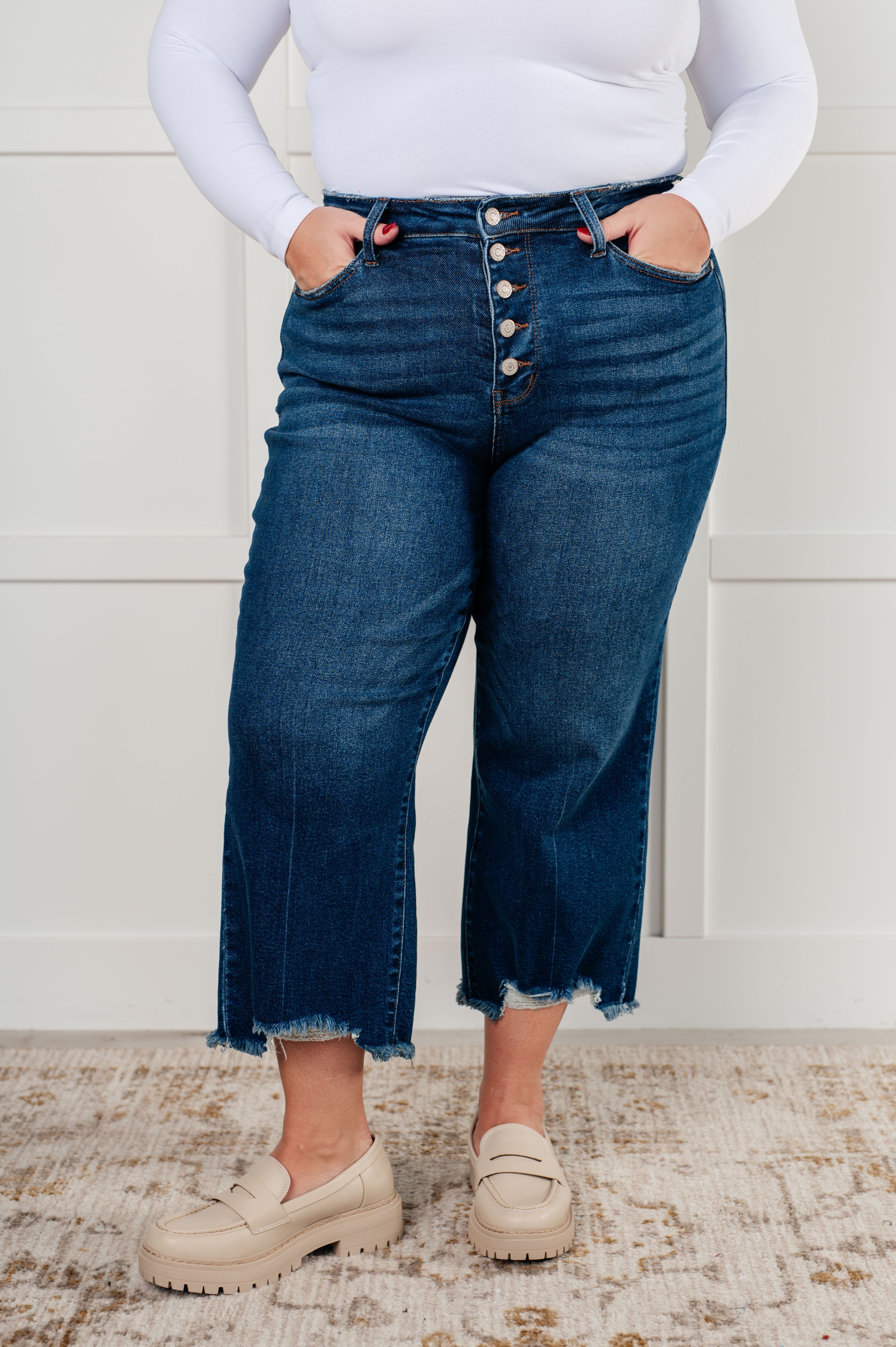 High Rise Button Fly Wide Leg Crop Judy Blue Jeans