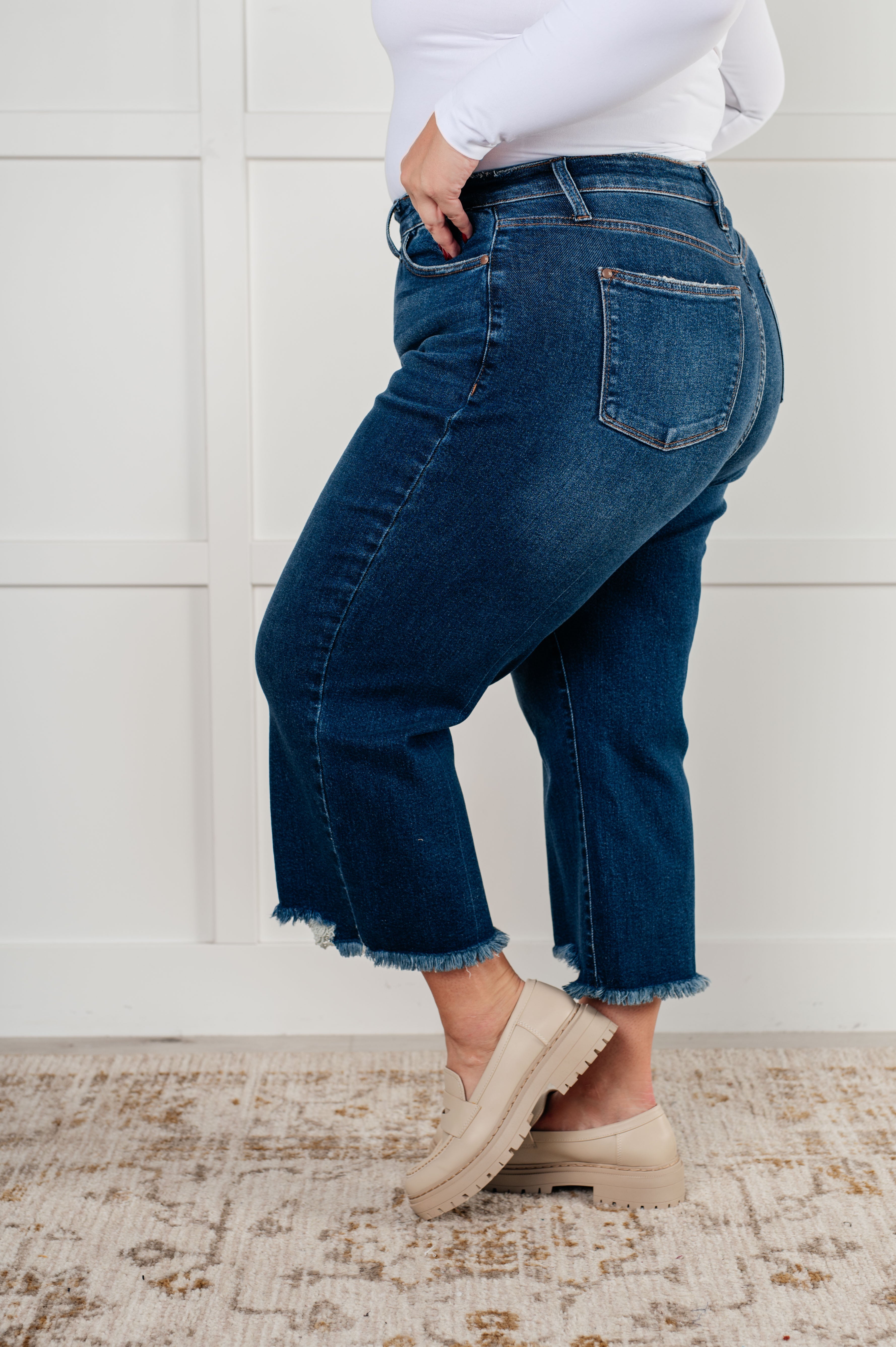 High Rise Button Fly Wide Leg Crop Judy Blue Jeans