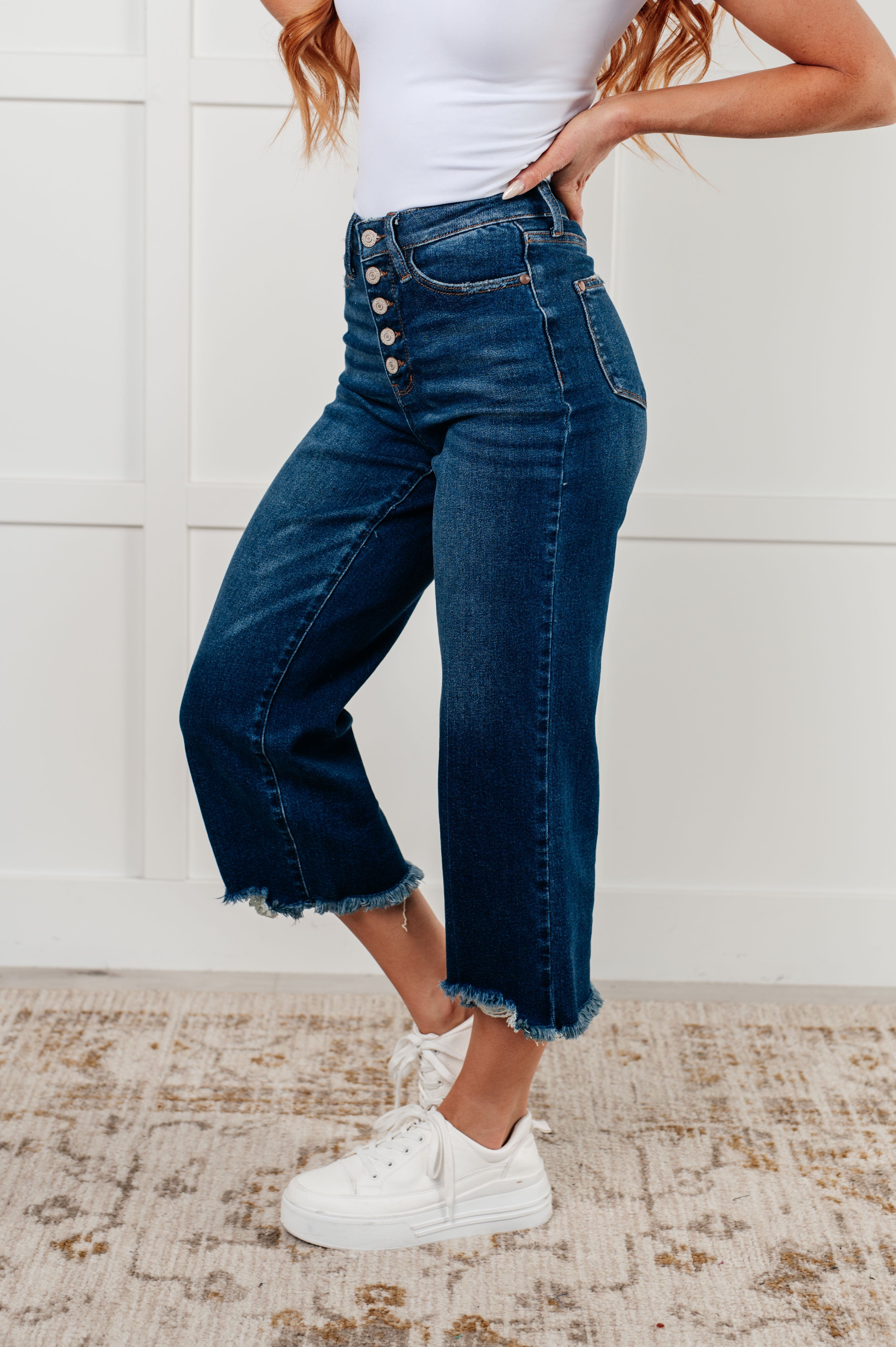 High Rise Button Fly Wide Leg Crop Judy Blue Jeans