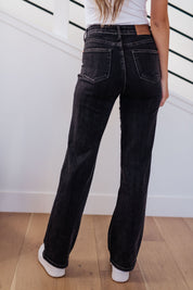 High Rise Tummy Control Straight Relaxed Fit Judy Blue Jeans in Washed Black