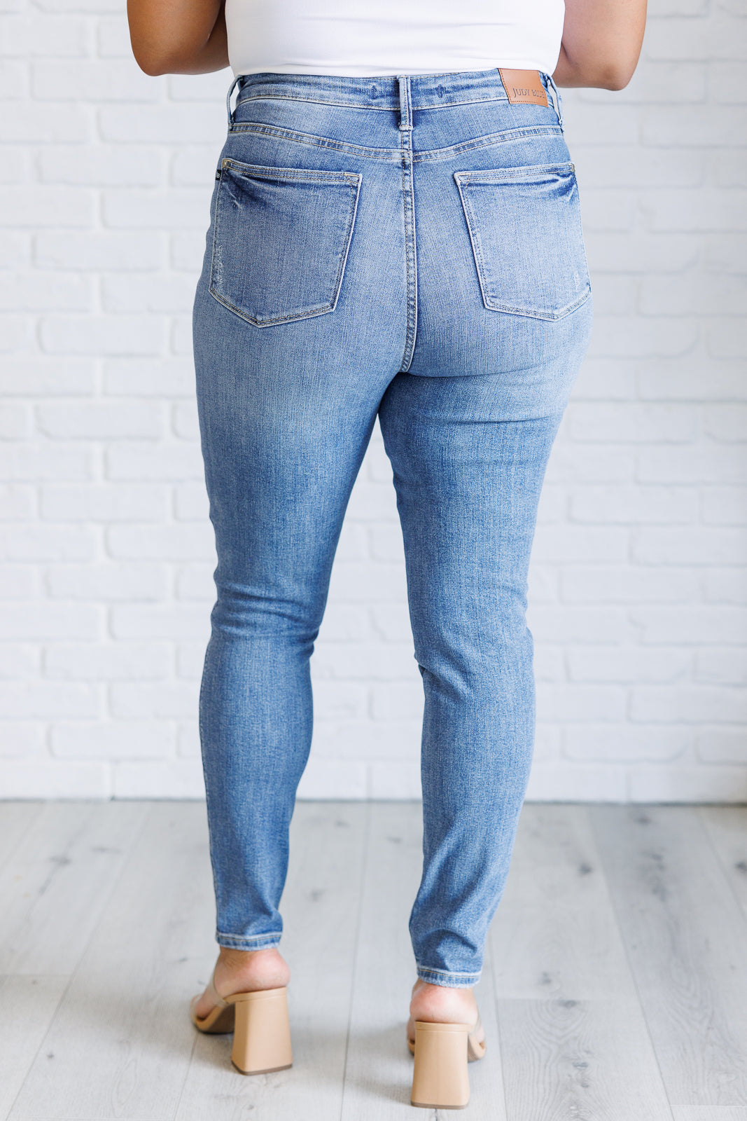 High Rise Tummy Control Contrast Wash Skinny Judy Blue Jeans