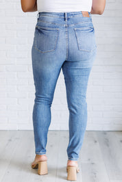 High Rise Tummy Control Contrast Wash Skinny Judy Blue Jeans