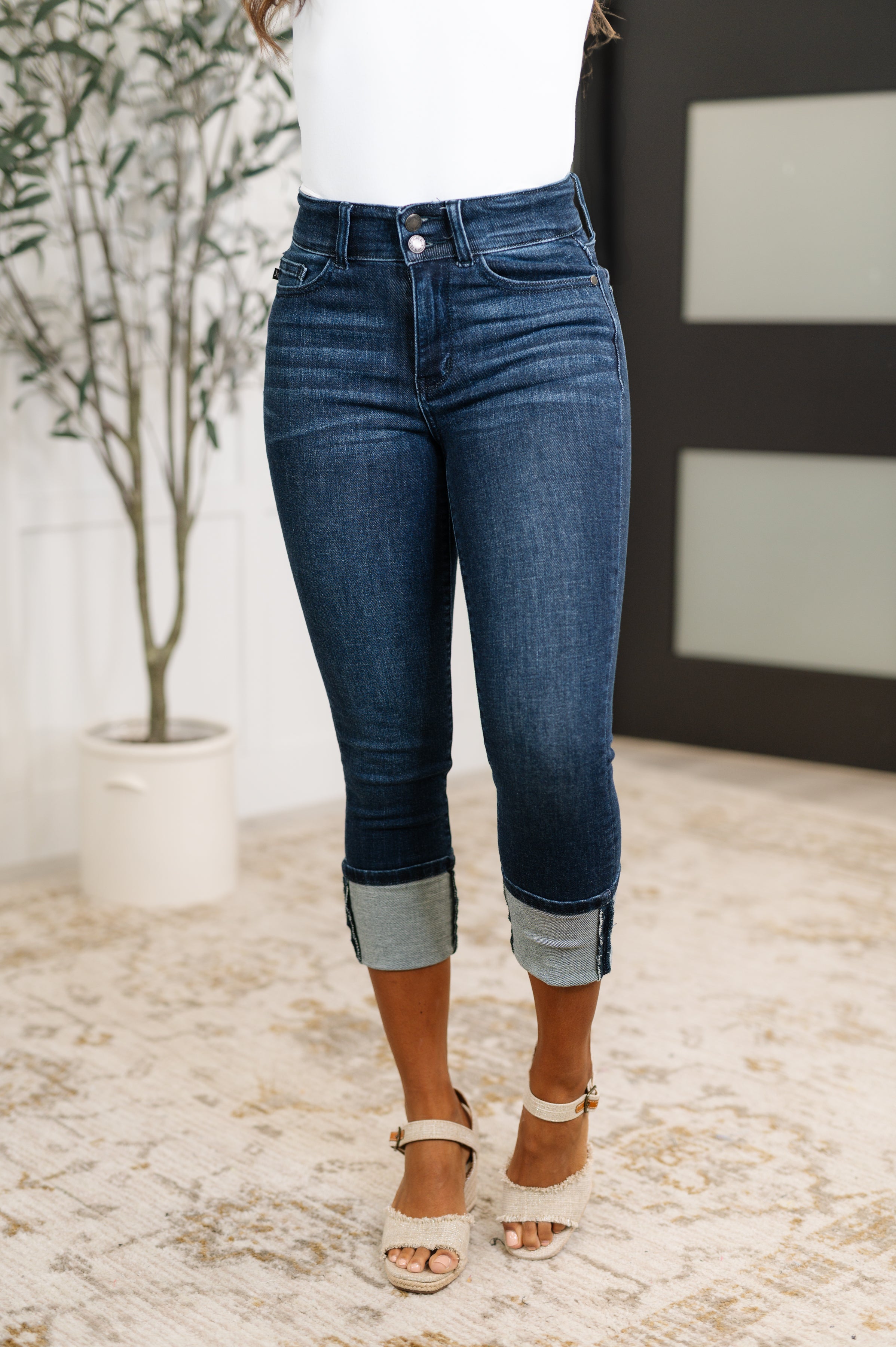 High Rise Double Waist Band Capri Judy Blue Jeans