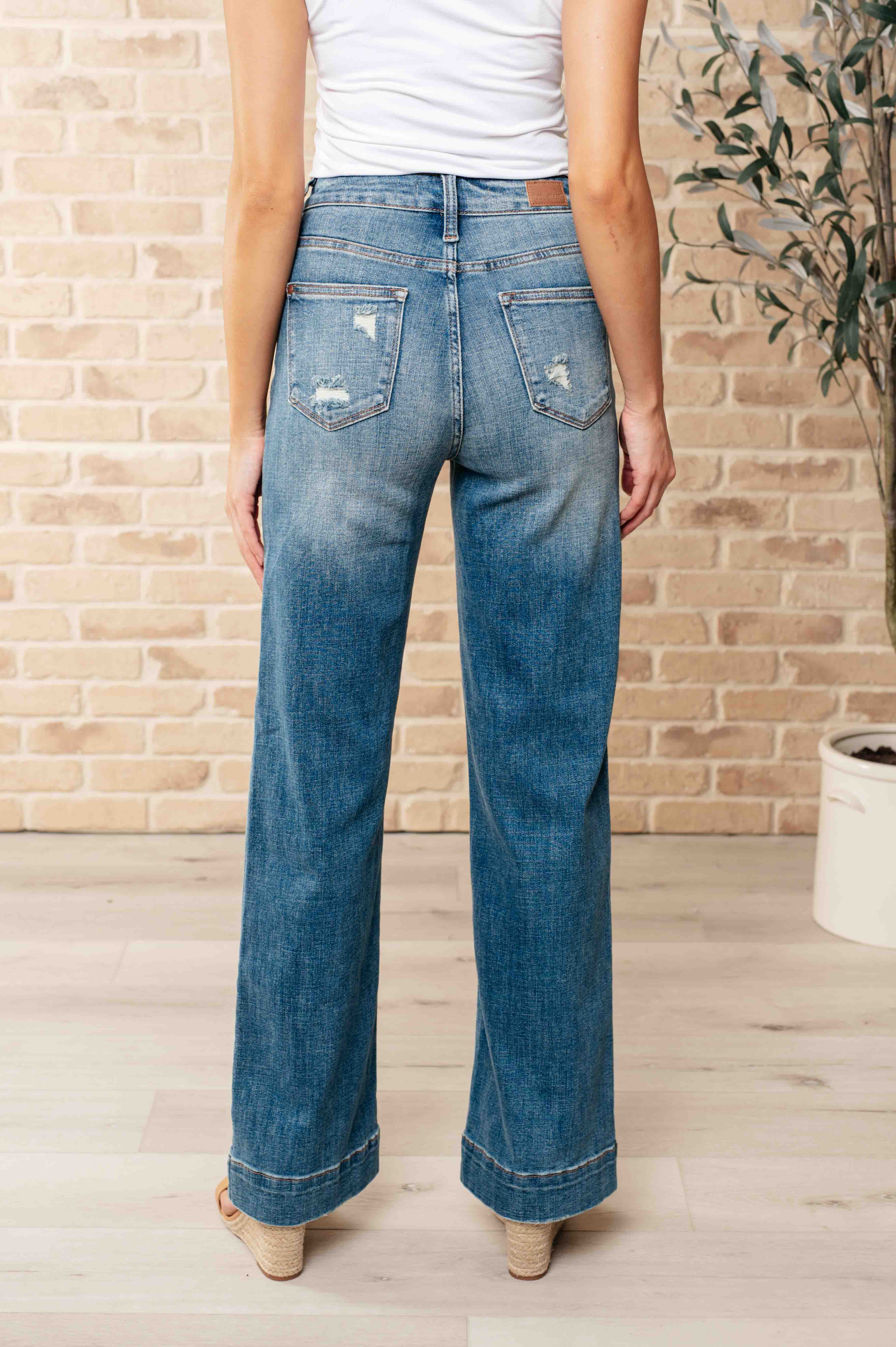 High Waist Distressed Denim Judy Blue Trousers