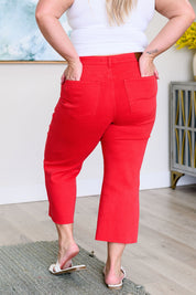 High Rise Tummy Control Wide Leg Crop Jeans in Red