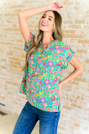 Lizzy Cap Sleeve Top in Emerald and Plum Floral Paisley