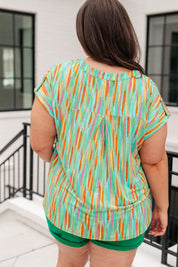 Lizzy Cap Sleeve Top in Lime and Emerald Multi Stripe