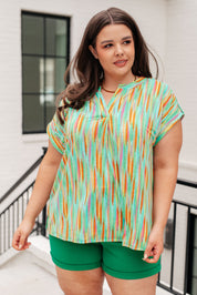 Lizzy Cap Sleeve Top in Lime and Emerald Multi Stripe