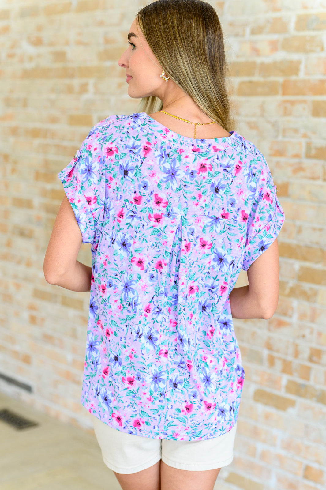 Lizzy Cap Sleeve Top in Muted Lavender and Pink Floral