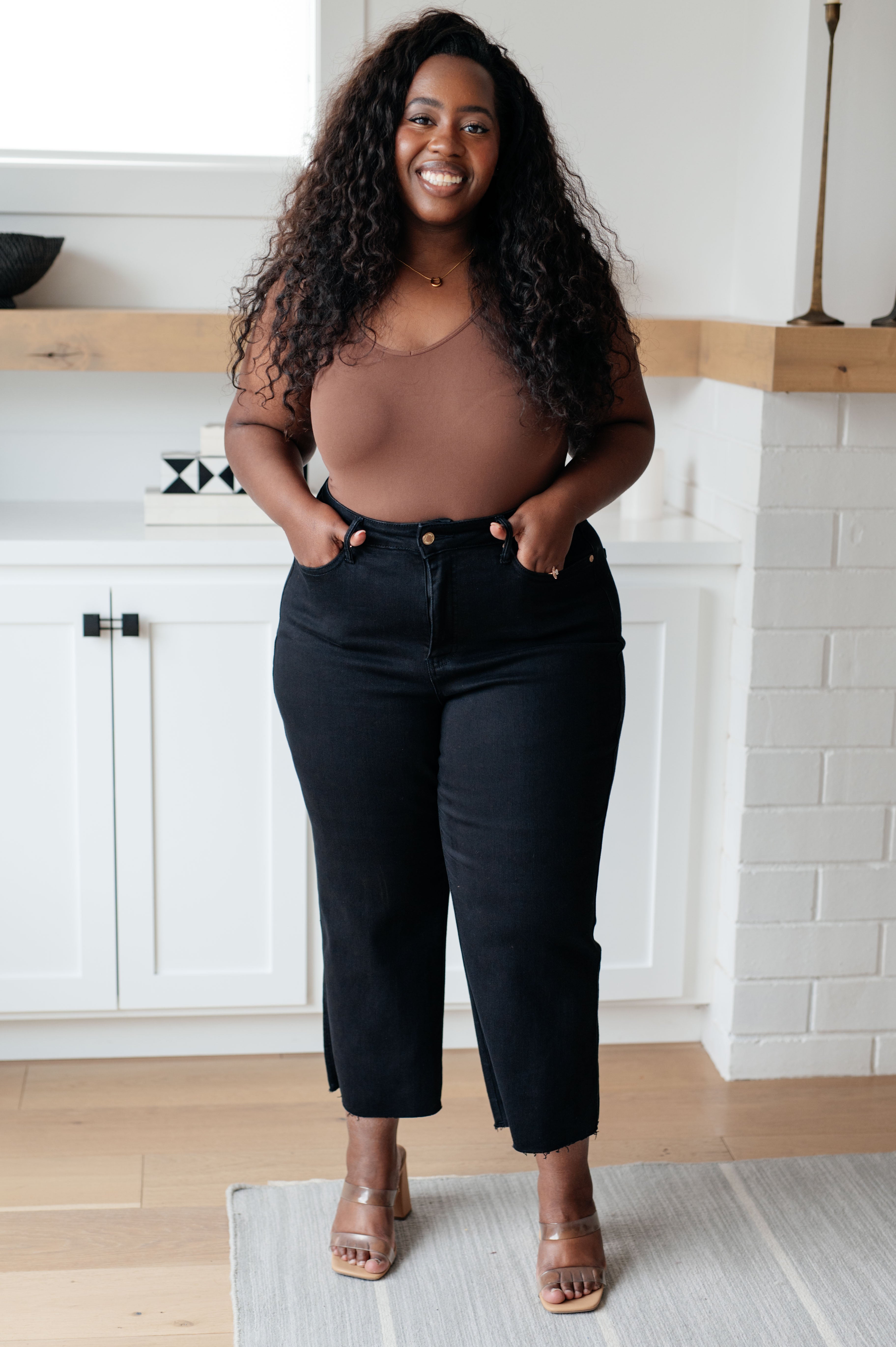 High Rise Tummy Control Wide Leg Crop Judy Blue Jeans in Black