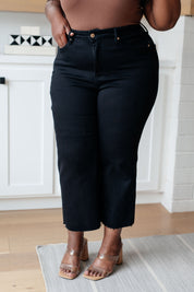 High Rise Tummy Control Wide Leg Crop Judy Blue Jeans in Black