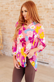 Lizzy Top in Coral and Magenta Painted Floral