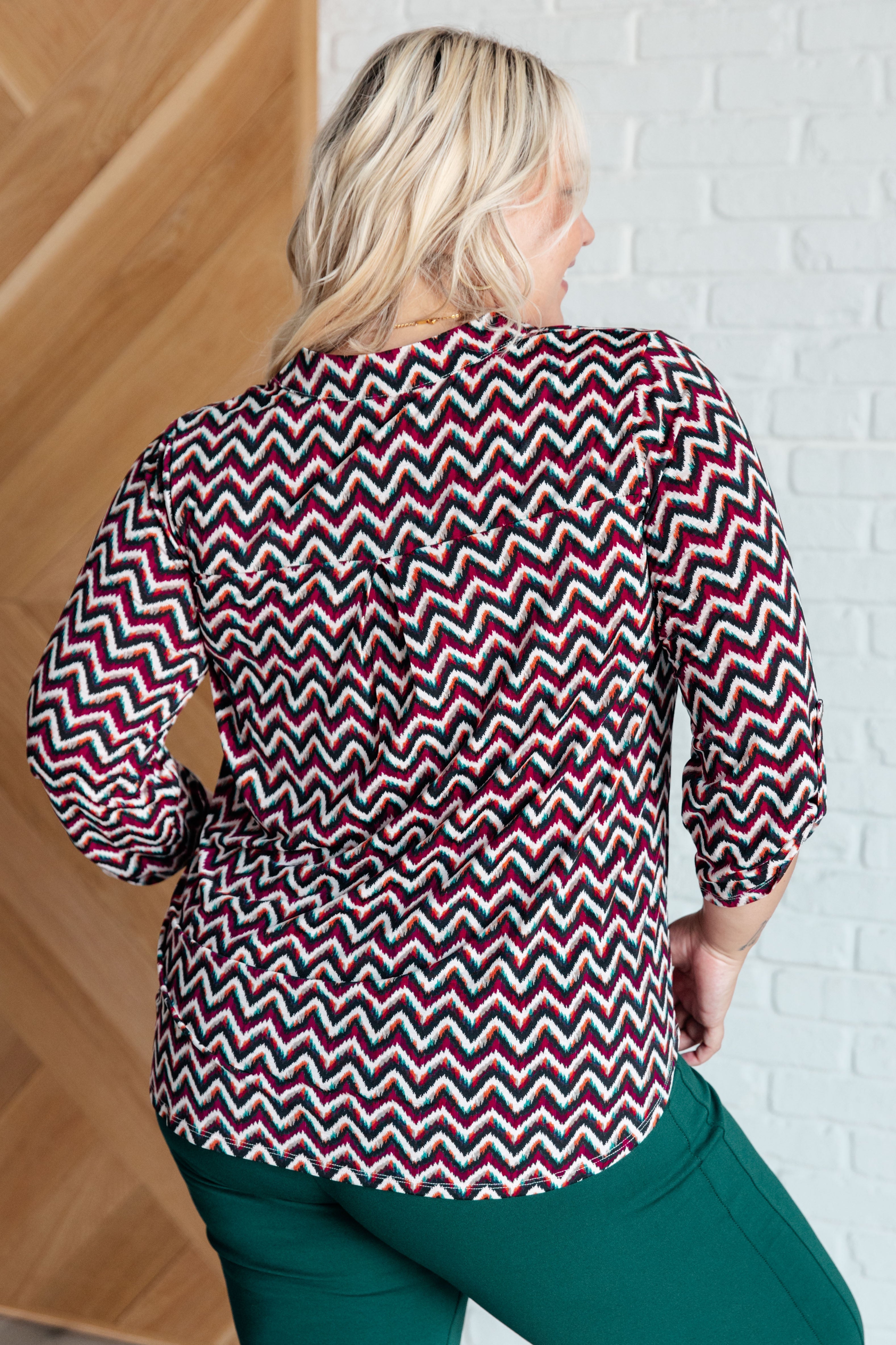 Lizzy Dear Scarlett Top in Magenta and Black Chevron