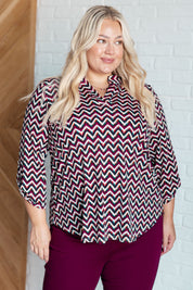 Lizzy Dear Scarlett Top in Magenta and Black Chevron