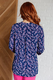 Lizzy Dear Scarlett Top in Navy and Magenta Petite Floral