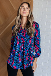 Lizzy Dear Scarlett Top in Navy and Teal Multi