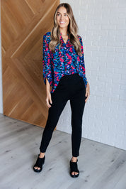 Lizzy Dear Scarlett Top in Navy and Teal Multi