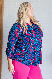 Lizzy Dear Scarlett Top in Navy and Teal Multi