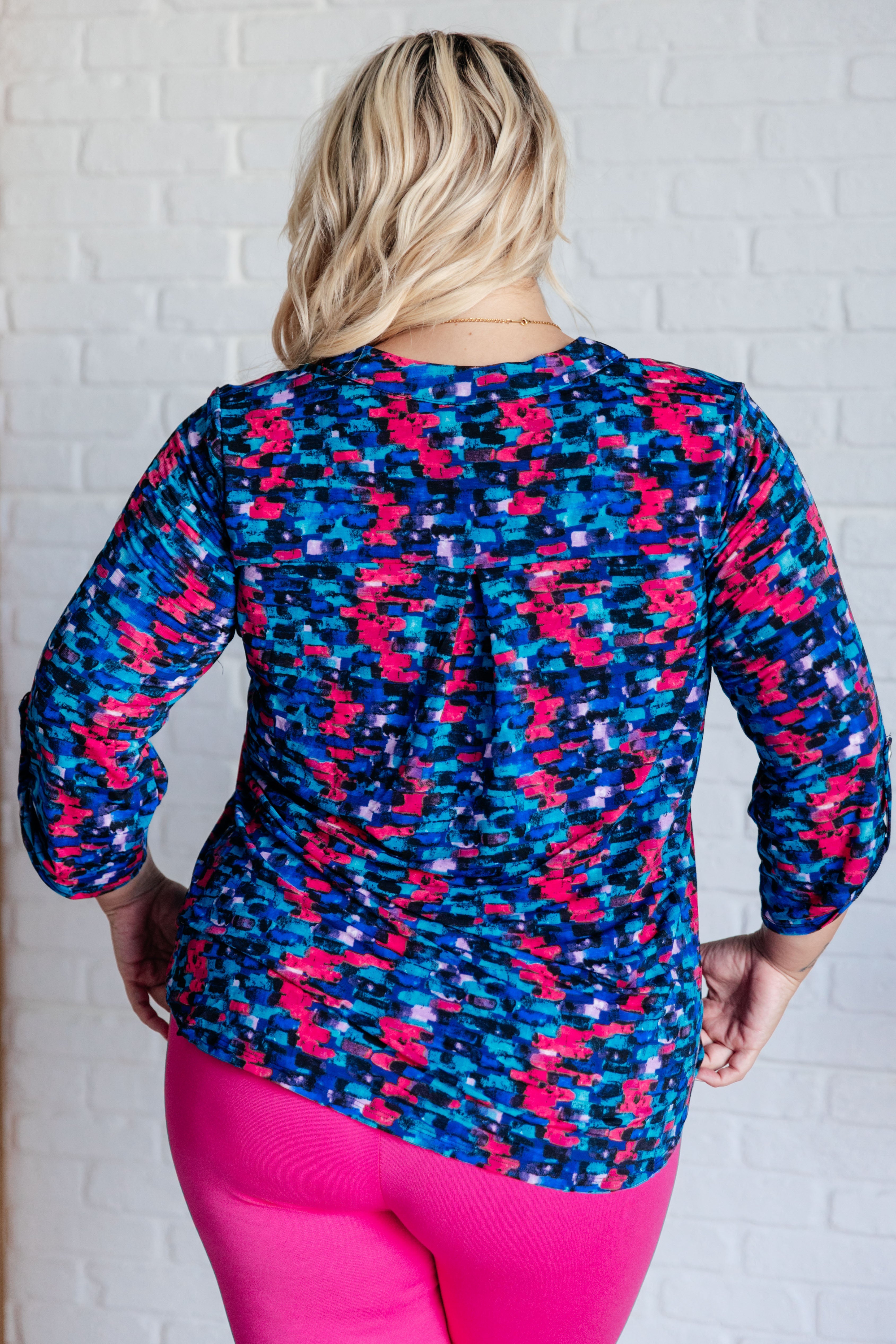 Lizzy Dear Scarlett Top in Navy and Teal Multi