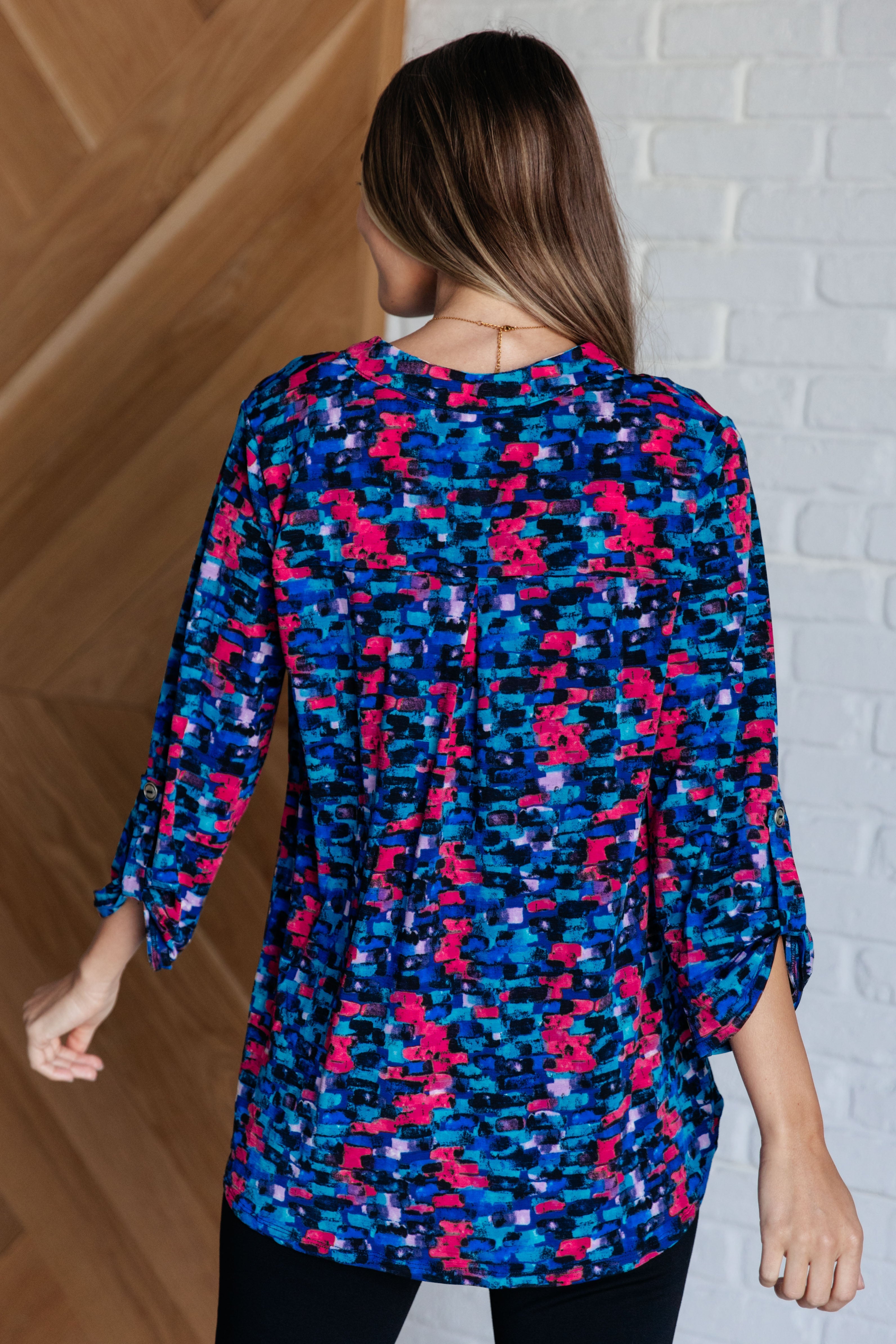 Lizzy Dear Scarlett Top in Navy and Teal Multi