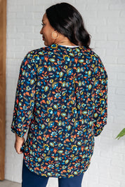 Lizzy Dear Scarlett Top in Navy and Teal Multi Floral