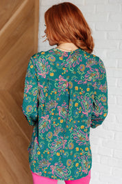 Lizzy Dear Scarett Top in Teal and Purple Floral Paisley