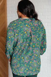 Lizzy Dear Scarett Top in Teal and Purple Floral Paisley