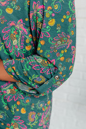 Lizzy Dear Scarett Top in Teal and Purple Floral Paisley