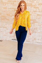 Lizzy Top in Yellow and Navy Paisley