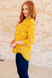 Lizzy Top in Yellow and Navy Paisley