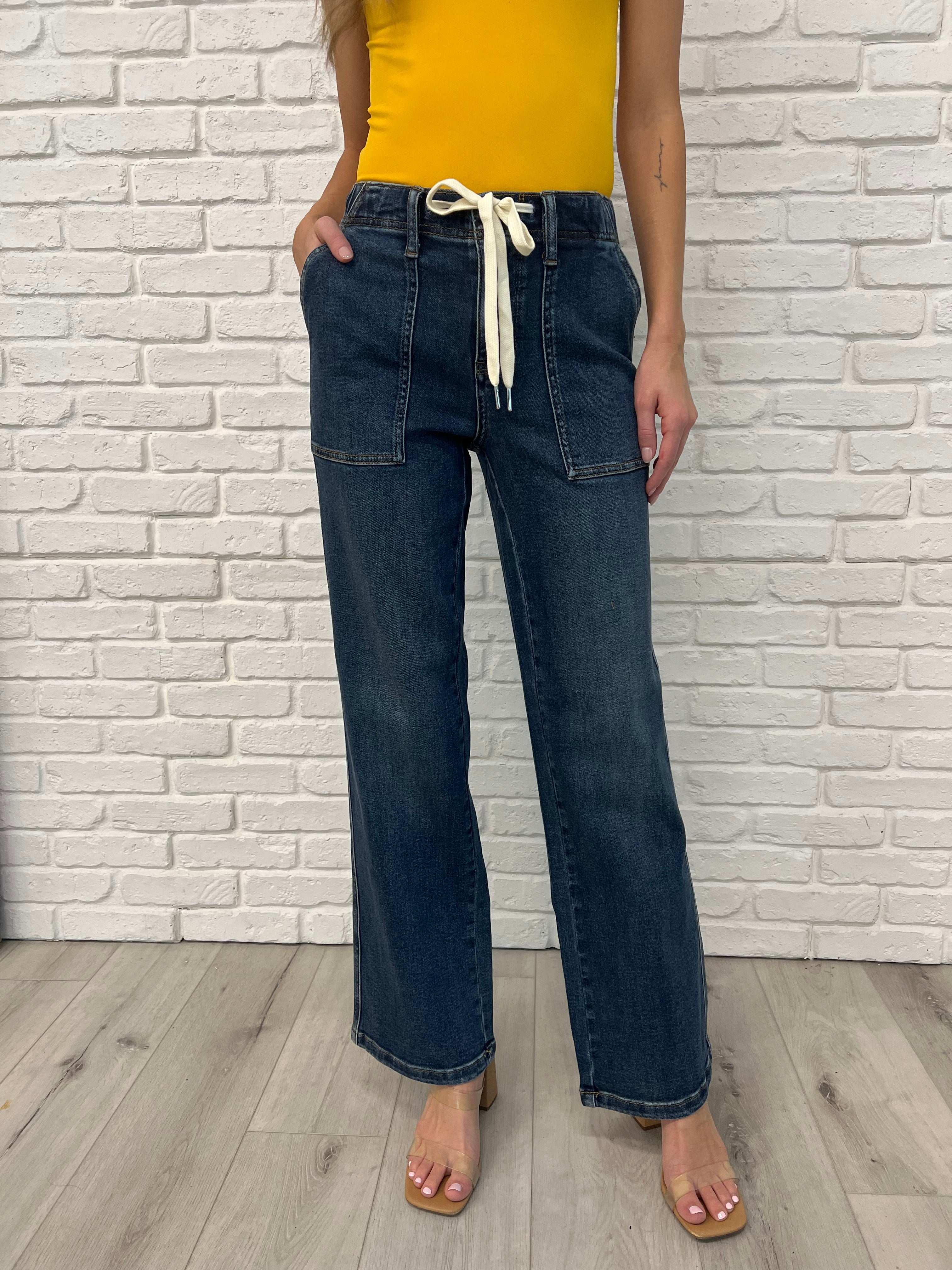 High Rise Drawstring Wide Leg Judy Blue Jeans