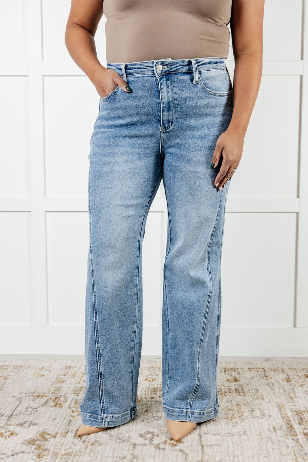 High Rise Side Seam Detail Wide Leg Judy Blue Jeans