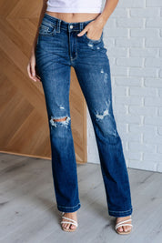 Mid Rise Dark Wash Distressed Bootcut Judy Blue Jeans